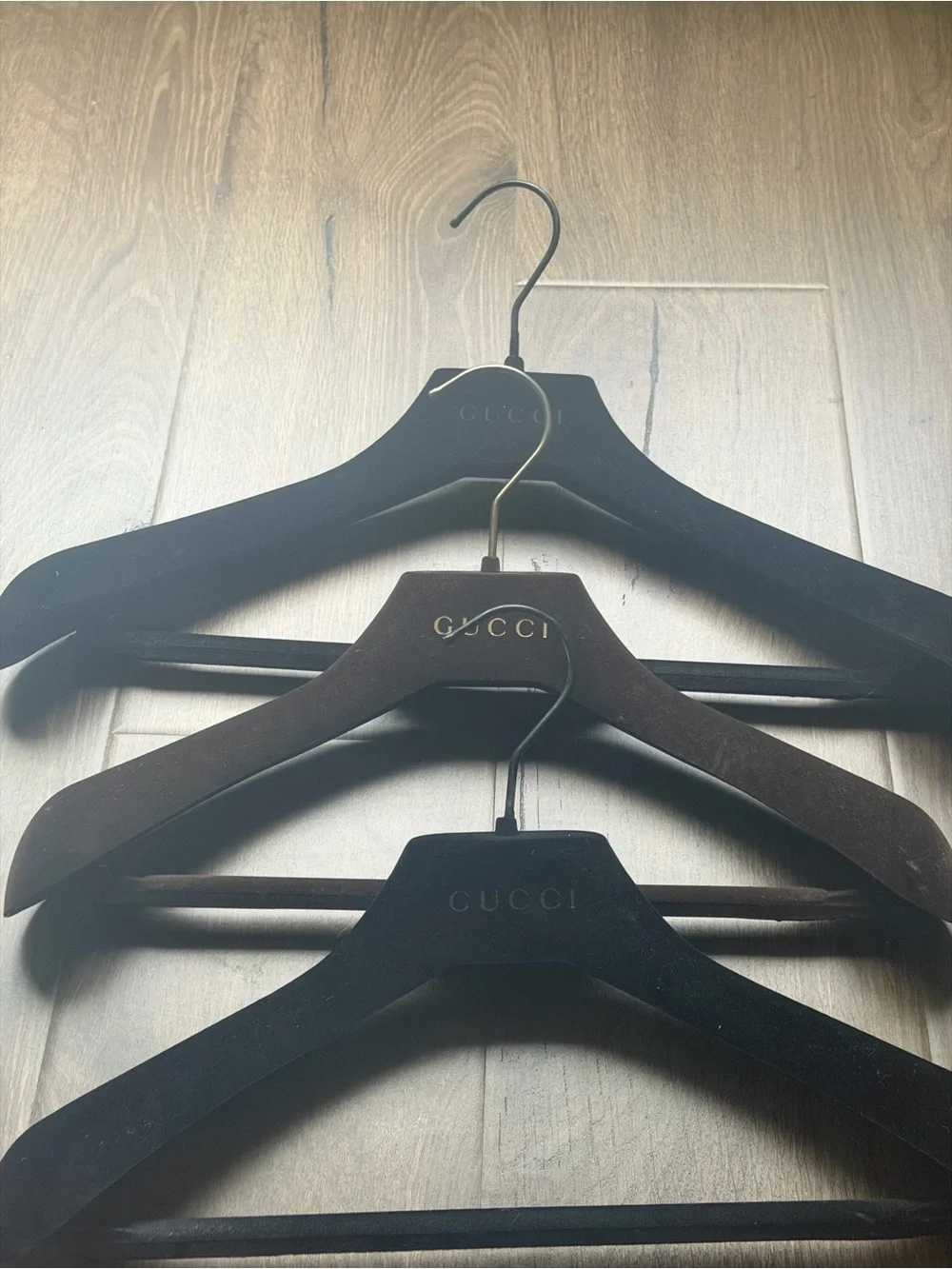 Gucci Velvet Hangers in 2 Black and 1 Brown